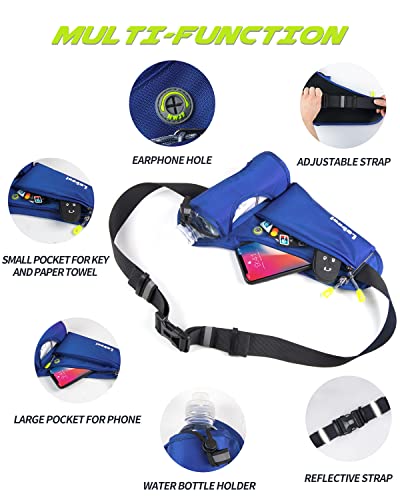 Labeol Running Belt with Water Bottles, Adjustable 2 Zipper Pockets Running Waist Pack Hydration Bag for Men and Women, Fanny Pack with Water Bottles for Hiking Climbing Jogging (Blue) - Thumbnail 5