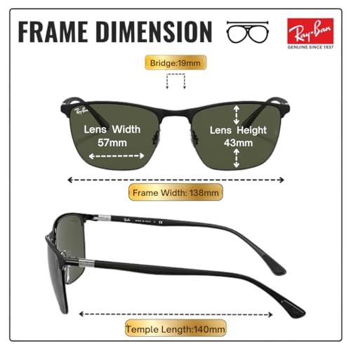 Image of Ray-Ban RB3686 Square Shaped Sunglasses for Men & Women with Official RAYBAN Eyewear Kit