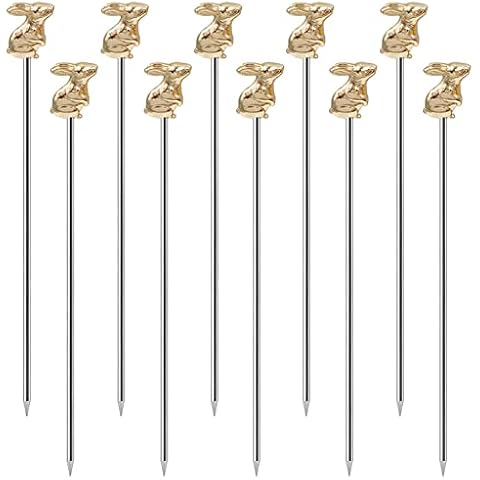 brandname Cocktail Picks Stainless Steel，JfwuHap 10 Pcs Creativity Rabbit Cocktail Pick,Stainless Steel Cocktail Picks Reusable Toothpicks Fruit Sticks, Gold Cover
