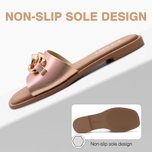Image of FITORY Women's Flat Sandals Fashion Slides With Soft Leather Slippers for Summer Size 6-11