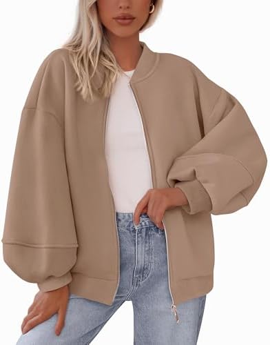 KIRUNDO Oversized Sweatshirt for Women Zip Up Bomber Jacket 2026 Fall Fashion Casual Long Sleeve Outerwear Winter Outfits