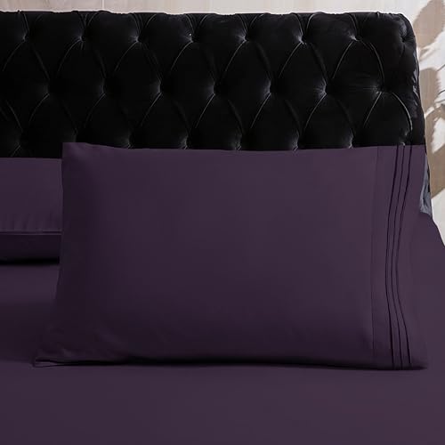 Image of Mocassi King Sheet Set - Luxury Hotel 1800 Premier Bedding Sheets & Pillowcases - Ultra Soft Breathable & Cooling Bed Sheets - Deep Pocket - Wrinkle Resistant - 6 Piece Set - King, Purple