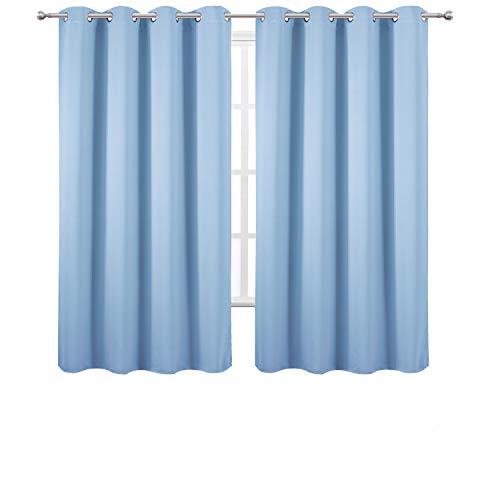 Image of LEMOMO Sky Blue Blackout Curtains 66 x 63 Inch Length /Set of 2 Curtain Panels /Thermal Insulated Room Darkening Blackout Curtains for Bedroom