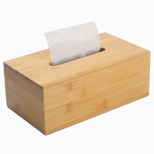 Boîte à Mouchoirs en Bambou Rectangulaire, Housse de Boite à Mouchoir Naturelle Bois, Distributeur Mouchoir Décoratif pour Salle de Bain, Cuisine (25 x 14...