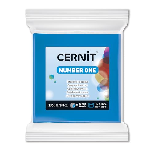 CERNIT CE0900250200C, A Pack of Polymer Clay Block, Number One Range, Modelling and Baking Clay, Blue Colour, 250 g block