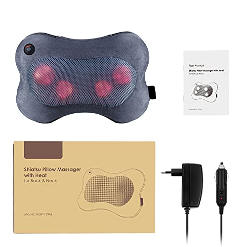 Massagekissen Shiatsu Massagegerät mit 3D-rotierenden Massageköpfen und Infrarot Wärmefunktion Masseur Massage für Nacken Schulter Rücken im Büro Zuhause(Grau Flauschiger Hülle) - Image 8
