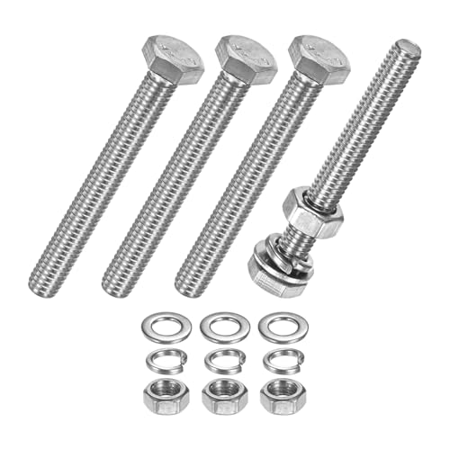 M METERXITY 4-Pack Hex Head Screw Bolt with Nuts Flat &amp; Lock Washers M6x50mm Stainless Steel Bolts and Nuts Kit Fully Threaded Metric Bolt Assortment for Equipment/Machinery