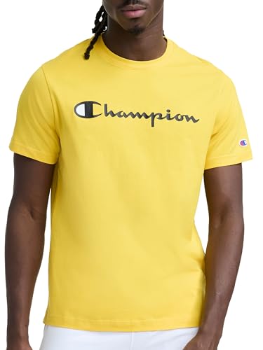 Image of Champion Men's Graphic Short Sleeve T-Shirt, Standard Fit, Classic Script Logo, Midweight 100% Cotton