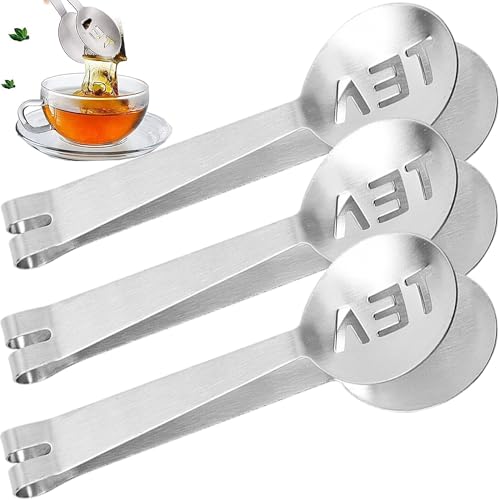 MINGZE 3Pcs Pinces à Thé En Acier Inoxydable, Presse-sachets De Thé Sachet Agrumes Passoire Support Poignée Cuillère Mini Sucre Pince Cuisine Bar Outils Pour Polyvalent Passoire à sachet De Thé