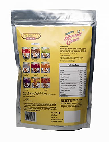 Image of Express Foods Harvest Crunch Breakfast Cereal, No Added Sugar Jar, 1kg