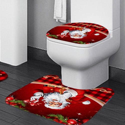 Rideau de douche de Noël avec tapis de bain et couvre-siège