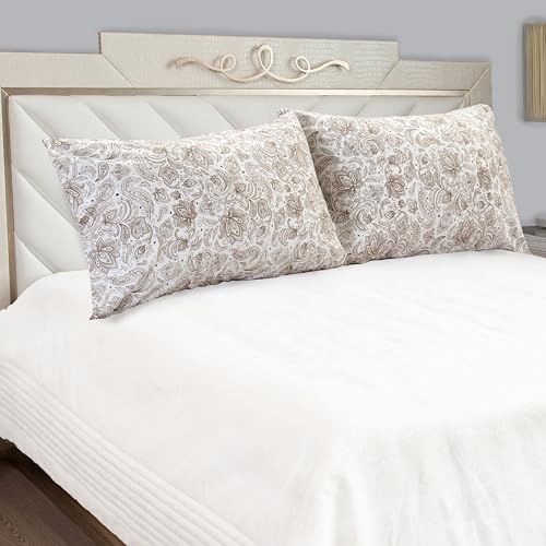 Image of Elegant Comfort Luxury Ultra-Soft 2-Piece Pillowcase Set - 1500 Premium Hotel Quality Microfiber Double Brushed - Wrinkle Resistant, Standard /Queen, Paisley Pattern Taupe