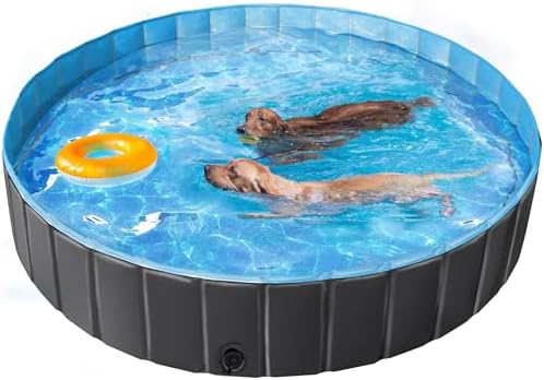Yaheetech Piscina per Cani Gatti Pieghevole, Vasca da Bagno in PVC, Piscinetta per Animali Domestici, Rigida Portatile Antiscivolo all'Aperto Interno Giardino Nero XXXL 180 x 30 cm