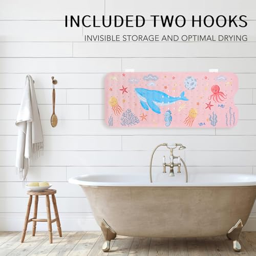 Image of PRATIQUE Kids Bath Mat for Tub Non Slip，40 X 16 Inch Extra Long Kids Bathtub Mat Ocean Bathtub Shower Mat Safety Anti Slip with Suction Cups and Drain Holes, Machine Washable(Pink Whale)