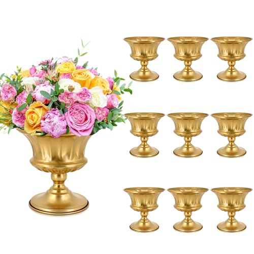 Jarrón dorado para centros de mesa, cuenco de compota: jarrones de pedestal de boda de 14 cm, urna de flores de metal para mesa, fiesta, decoración del hogar, juego de 10