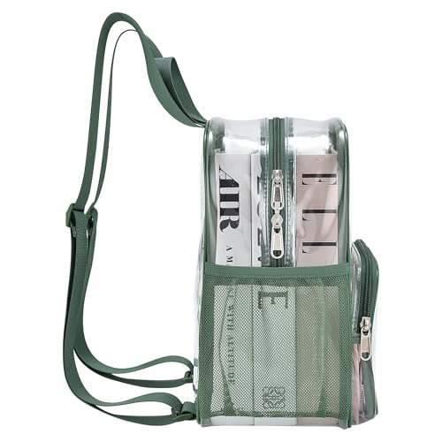 Image of Busiuw Forest Green Clear Backpack 12x12x6 with Front Pocket for Concert Sport Fashion Women Backpack Events Work Travel