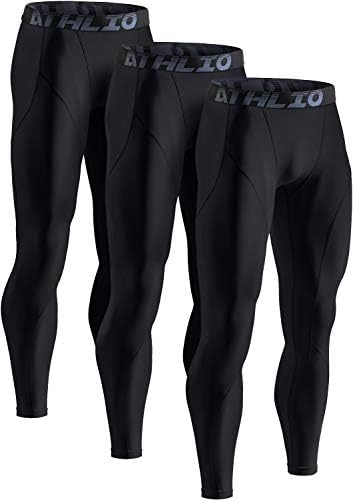 ATHLIO Men's Thermal Compression Pants, Athletic Running Tights & Sports Leggings, Wintergear Base Layer Bottoms, 3pack Thermal Pants Black/Black/Black, Large