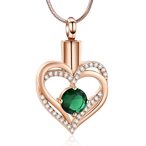 Minicremation Cremation Urn Necklace for Ashes Cremation Jewelry Heart Urn Necklace for Women Girls Birthstone Memorial Jewelry Pendant for Ashes for Human Pet