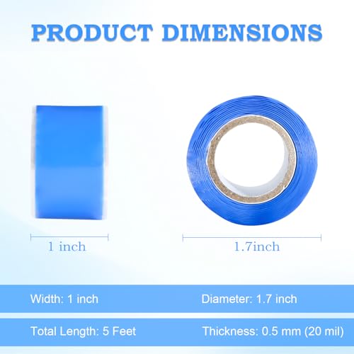 Image of Self Fusing Silicone Tape 1 in x 5' Blue Waterproof Rubber Leak Proof Sealing Silicone Rubber Self-amalgamating Tape for Emergency Hot and Cold Water Pipe Repairs and Tool Fixation