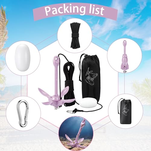 Image of MorningRo 1 Pack 1.5 /3.5 lb Marine Kayak Anchor Kit with 40ft Rope and Buoy Folding Grapnel Boat Anchor Kit Kayak Fishing Accessories for Small Boats, Canoe, SUP Paddle Boards