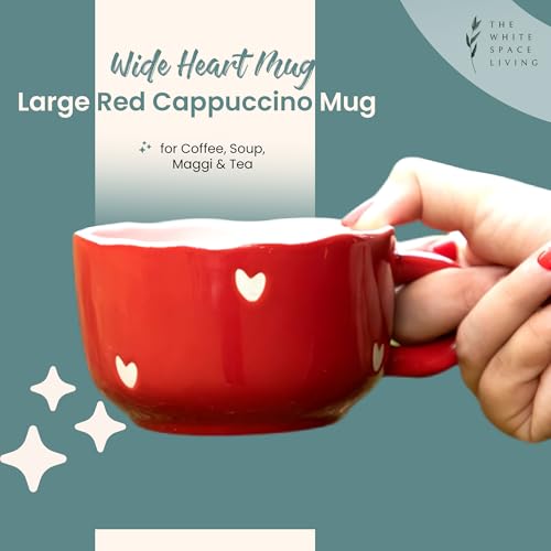 Image of 450ml Extra Large Heart Mug - Big Red Ceramic Mug for Coffee, Tea, Soup & Maggi | Wide Cappuccino Cup | Microwave & Dishwasher Safe | Gift for Friends & Loved Ones (1 Pc)