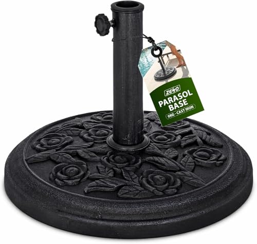ZENO Parasol Base 9KG Black Rose | Cast Iron Effect Garden Parasol Base | Garden Umbrella Base For Outdoor Furniture Umbrella Gazebo Awning | Easy to Assemble | Heavy Duty | Weather Resistant