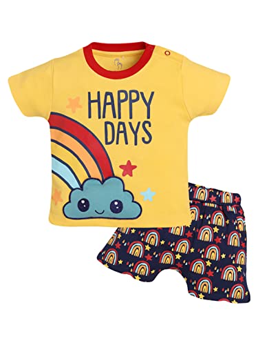 Image of BABY GO 100% Pure Cotton Kids T-Shirt &Shorts for Baby Boys (3-6 Months, YELLOW)