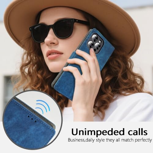 BEEJTUNY Skórzane etui do Motorola Edge 60 Pro/Moto Edge 60 Pro, funkcja portfela z ochroną RFID, magnetyczna powłoka zamykająca, wbudowana osłona ochronna z TPU. Niebieskie
