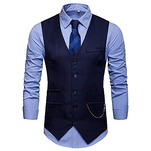 Mens Formal Dress Vest Business Casual Slim Fit Suit Waistcoat V Neck Sleeveless Wedding Tuxedo Jacket with Chain4