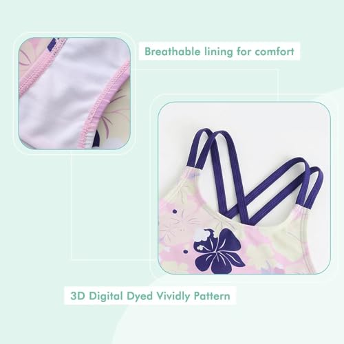 Image of Moon Tree Girls One Piece Swimsuits, Adjustable Double Straps Bathing Suits for Kids Girls Hawaiian Swimwear 3-16 Years