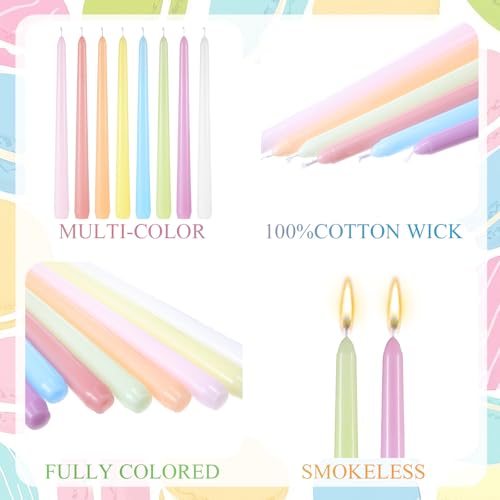 Image of MTLEE 64 Pcs Long Taper Candlestick Bulk 10 Inch Smokeless, Macaron