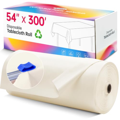 Image of Plastic Table Cloth, 54In x 300Ft Plastic Table Cloth Disposable