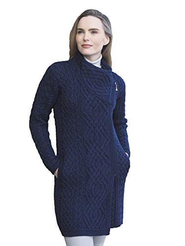 Image of Aran Crafts Women's Irish Soft Cable Knitted Side Zip Coat (100% Merino Wool)