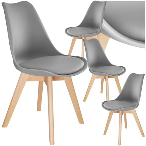 tectake® Lot de 4 Chaises de Salle à Manger Design Scandinave Chaise Confortable Rembourrée avec Pieds en Bois Massif Meuble Salon pour Salon, Coiffeuse,...