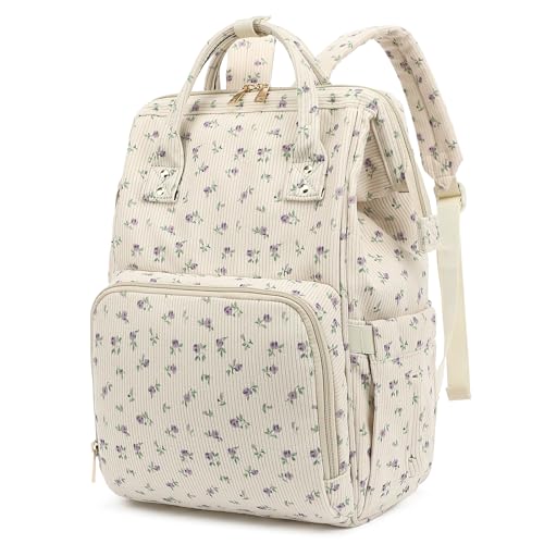 Yusudan Corduroy Diaper Bag Backpack for Baby Girls Boys, Women Large Nappy Bags for Mom (Beige Corduroy Floral Purple)