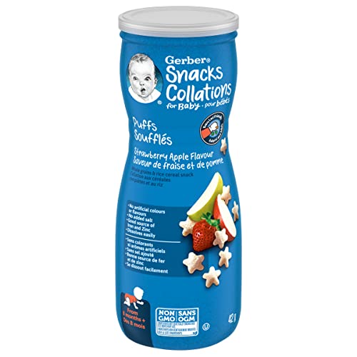 GERBER Puffs Strawberry Apple Baby Snacks, 6 Tubs, 252 g