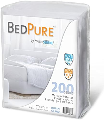 BedPure Waterproof Mattress Protector, WetBlock Technology, Hypoallergenic, Fitted Sheet Style, White, Queen