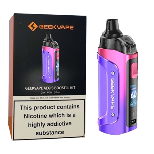 Geekvape Aegis Boost 3 Pod Kit Tri-Proof Protection Top Airflow Leakproof Design 3000mAh Built-in Battery 0.96 Inch Display Screen No Nicotine 2ml Cartridge Capacity (Rainbow Purple)