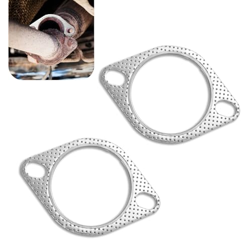 Image of Eratus 2 PCS Exhaust Pipe Interface Gasket, 2 Holes High Temperature High Pressure Exhaust Flange Gasket, Tight Connection Leak-proof Sealing Parts Replacement, for Most Cars (Silver #2.5 inch)