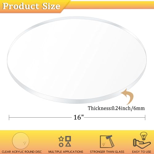 Image of Clear Circle Acrylic Sheet, Diameter Plexiglass Sheet, Round for Cake Discs, Plexiglass Table Top (1, 1 /4 inch /6mm /100% Lasercut, 16 Inch Diameter)