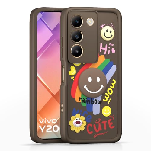 Image of Pikkme Back Cover for Vivo Y200e 5G / Vivo T3 5G | Soft Silicone| Cute Rainbow Smile & 3D Cartoon Flower Design | Shockproof Raised Camera Protection Bumper Case (Brown)