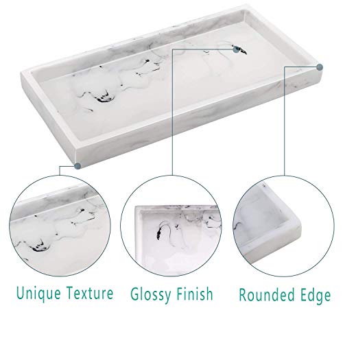 Emibele Vanity Tray, 8" Rectangular Resin Bathroom Kitchen Sink Counter Organizer Tray Dresser Tray Jewelry Ring Dish Holder Cosmetic Tray For Perfume Candle Small Plant Home Decor, Mini, Marble White #TOP2