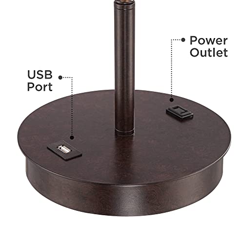 360 Lighting Nikola Modern Accent Table Lamps 23.5" High Set Of 2 With Hotel Style Usb And Ac Power Outlet In Base Bronze Slim Fabric Drum Shade For Living Room Desk Bedroom House Bedside #TOP4