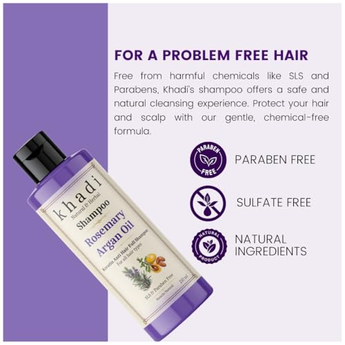 Image of Khadi Rosemary Argan Oil Keratin Anti Hair Fall Shampoo | Strengthening & Nourishing Formula | Khadi Natural Shampoo for Women & Men | Sulfate, SLS & Paraben Free 210 ml