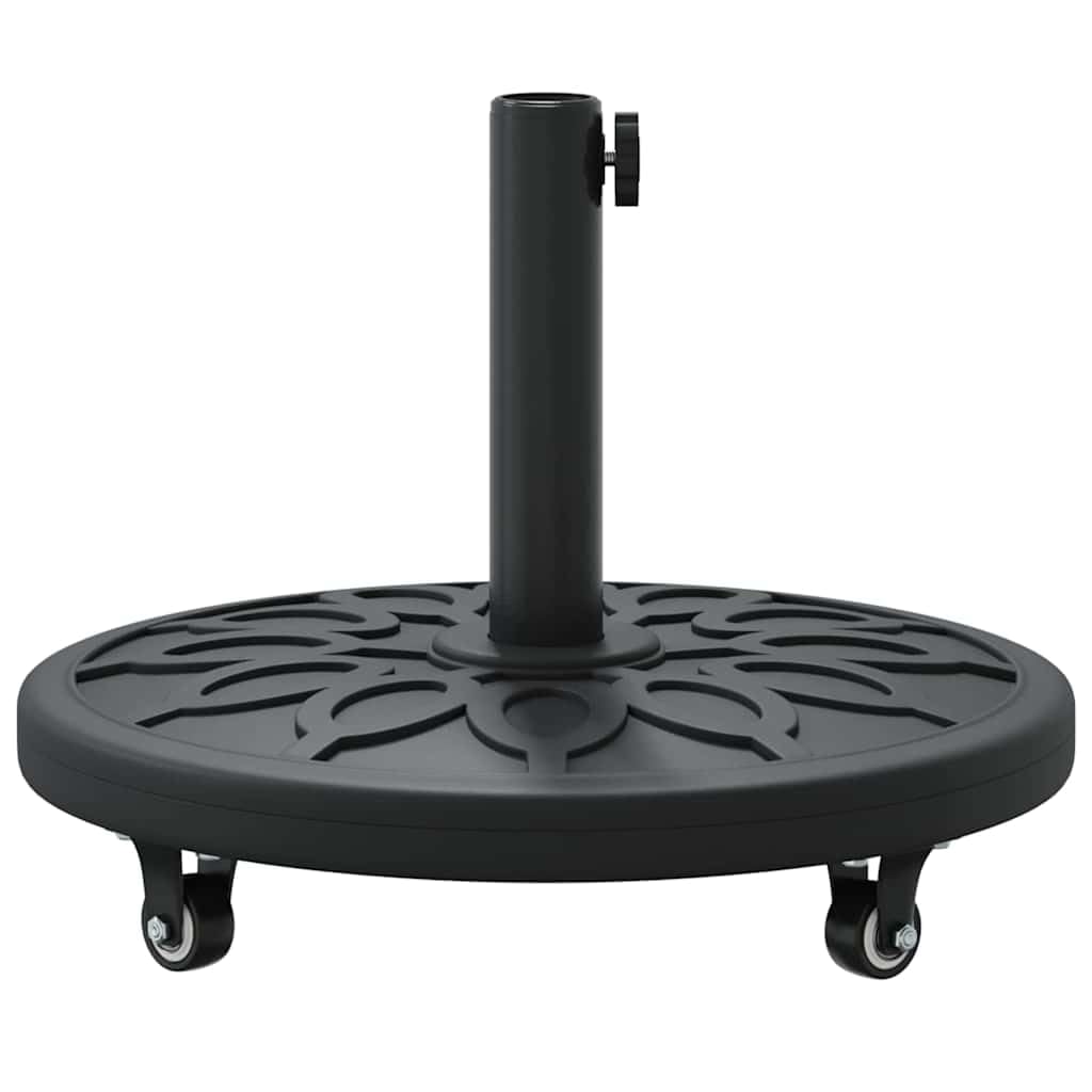 Stojak na parasol przeciwsłoneczny Art Deco, czarny, z żelaza, Ø 45 cm i 4 kółkami, odporna na warunki atmosferyczne, napełniana podstawa do ogrodu, na taras i balkon, stabilny uchwyt na