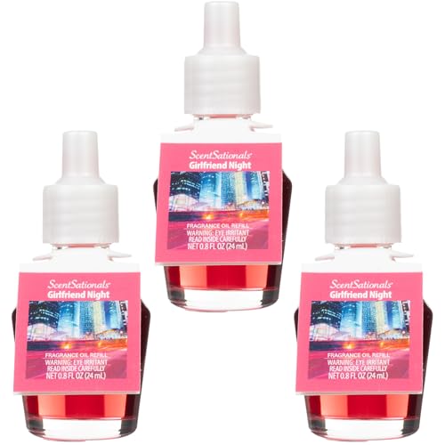 Scentsationals Fragrance Oil Plug In Air Freshener Refills 3-Pack - Girlfriend Night - Compatible with ScentSationals & Fusion Diffusers, Long-Lasting Home Fragrance, 0.8 fl oz Each