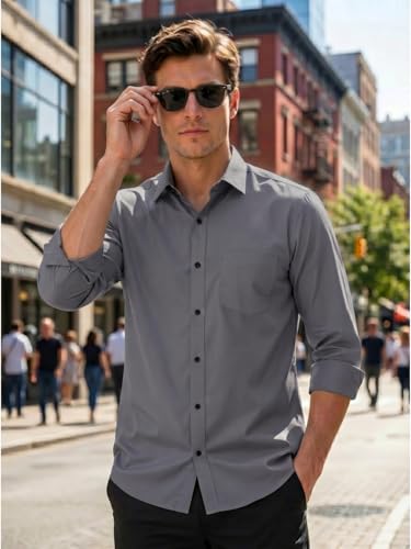 Image of Men's Regular Fit Solid Pattern Cotton Shirt with Spread Collared Long Sleeve Standard Length and Button Down Closure Type | Shirts | Stylish Shirts for Men
