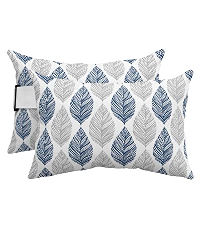 Outdoor Pillows Covers with Inserts Grey and Navy Blue Olive Leaf Texture Watercolor Hand Drawn Waterproof Pillow with Adjustable Strap Throw Pillows for Patio Recliner Lounge Chair, 11