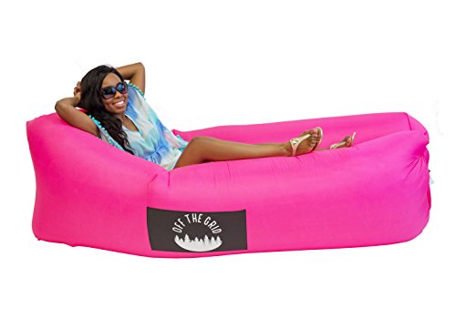 Inflatable Lounger - Air Sofa Wind Chair Hammock - Floating Portable Bed for Beach, Pool, Camping, Outdoors - Off the Grid Lazy Bag Cloud Couch (Pink)