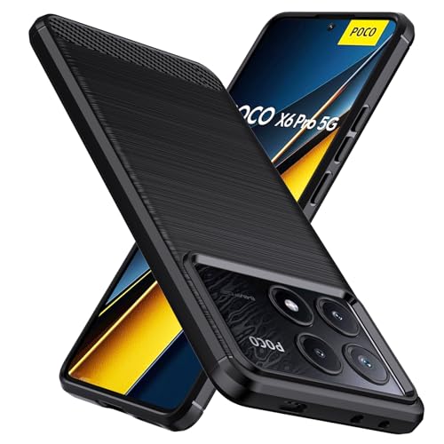 Natbok Funda para Poco X6 Pro 5G,TPU Suave + Fibra de Carbono Flexible Carcasa,Grado Militar a Prueba de Golpes,Anti-Raspaduras,Antideslizante Funda para Xiaomi Poco X6 Pro 5G,Negro
